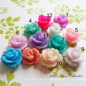 4 Resin Mini Roses Mum Flower Cabochons Accessory..