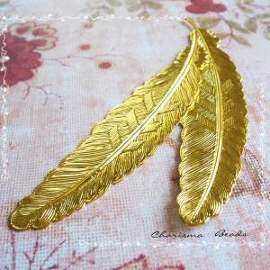 6 Brass Vintage Filigree Feather, 23x114mm