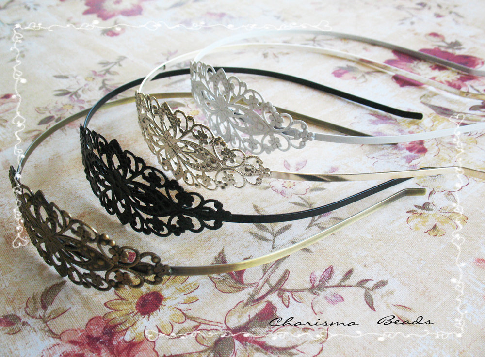 6 Vintage Filigree Antique Brass Blank Metal Headbands 35x78mm ---you Choose The Color And How Many---