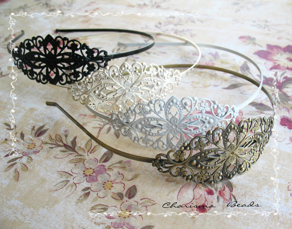 4 Vintage Filigree Antique Brass Blank Metal Headbands 35x78mm ---you Choose The Color And How Many---