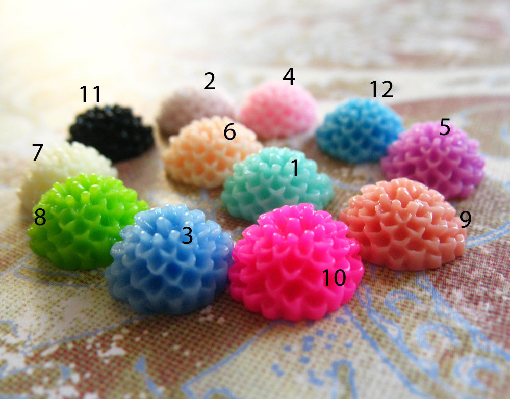 24 Mixed Colors -you Choose The Color And How Many- Resin Chrysanthemum Mum Flower Cabochons Accessory 10x4.5mm