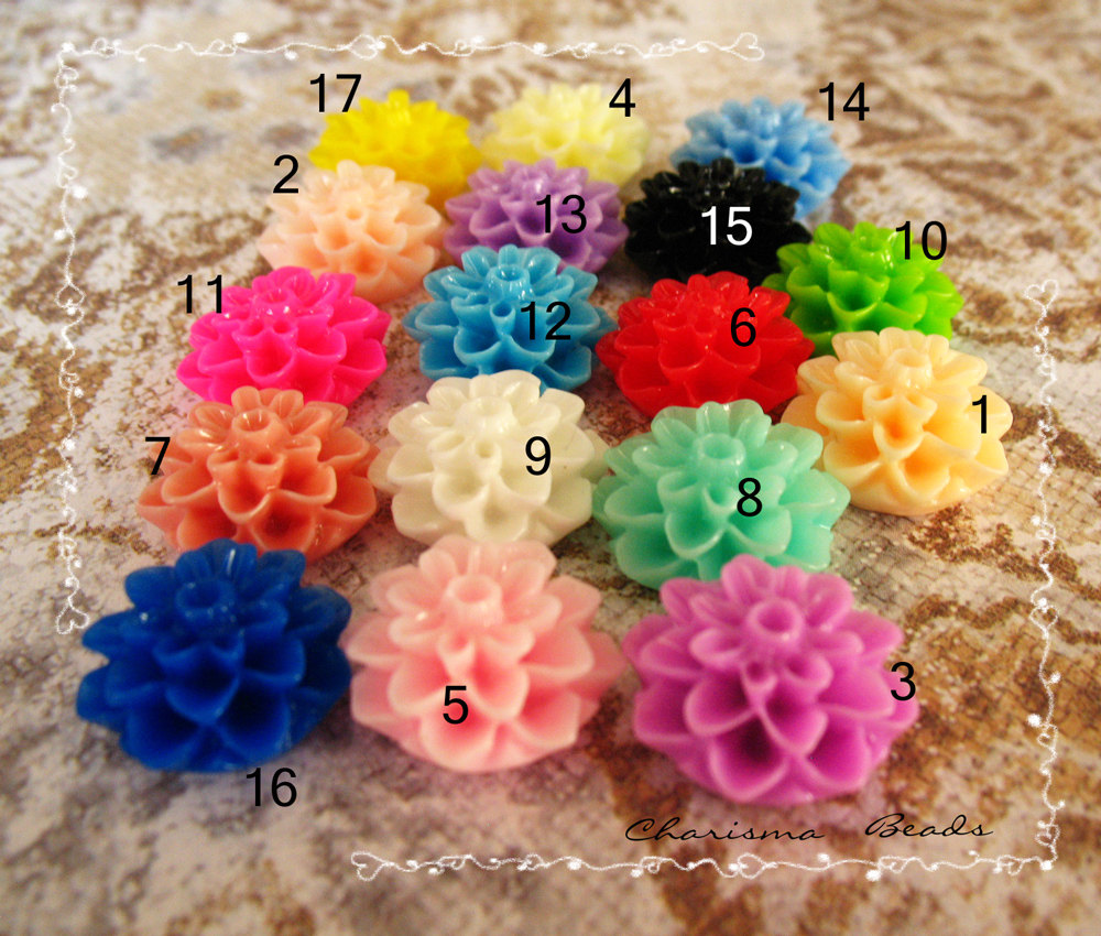 24 Mixed Colors -you Choose The Color And How Many- Resin Chrysanthemum Flower Cabochons Accessory 15x8mm