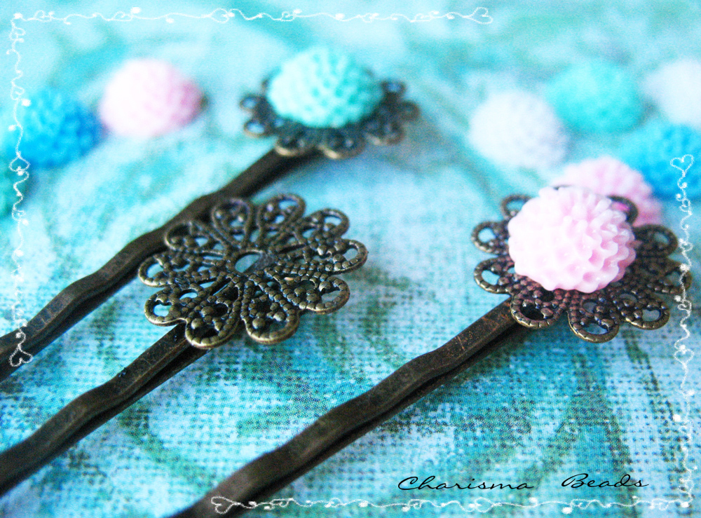 84 Filigree Bobby Pins Hair Ornaments Antique Bronze, Round, 16x54mm, Hole: 1mm