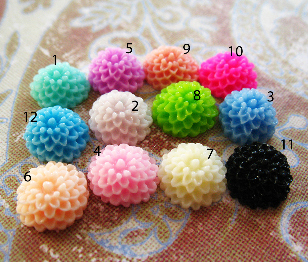 12 Mixed Colors -you Choose The Color And How Many- Resin Chrysanthemum Mum Flower Cabochons Accessory 10x4.5mm