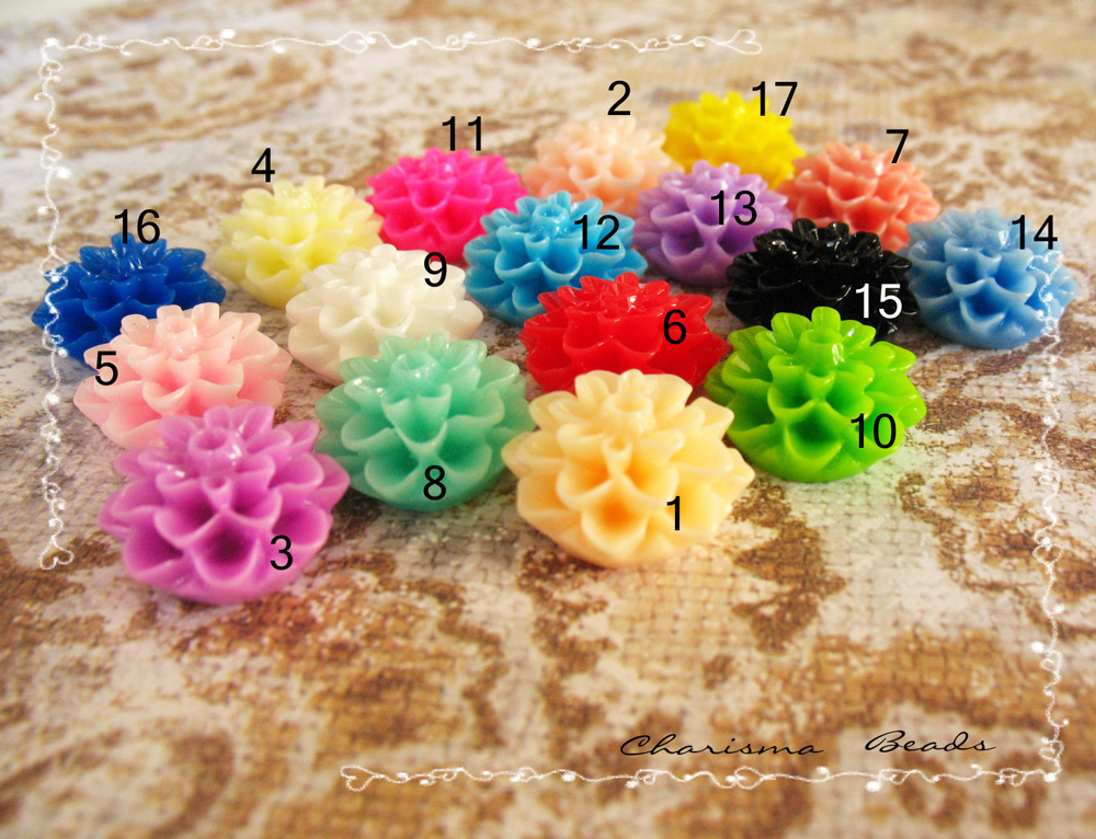 30 Mixed Colors -you Choose The Color And How Many- Resin Chrysanthemum Flower Cabochons Accessory 15x8mm