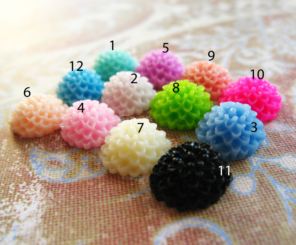 20 Mixed Colors -you Choose The Color And How Many- Resin Chrysanthemum Mum Flower Cabochons Accessory 10x4.5mm