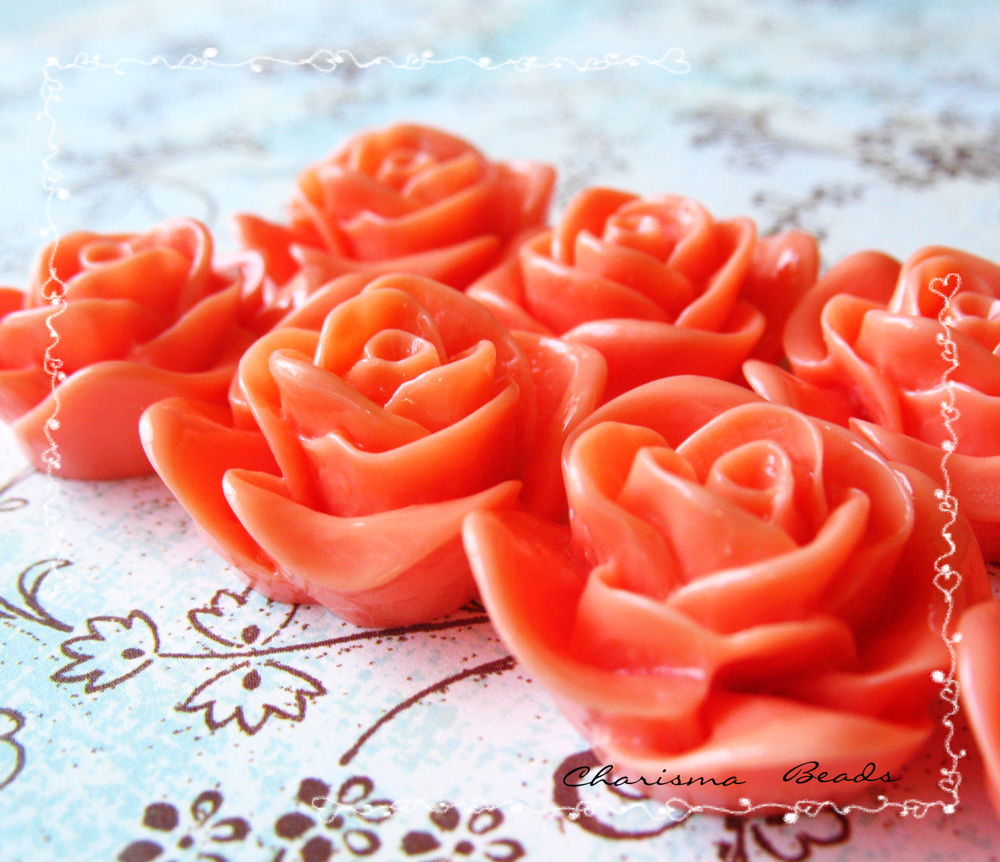 4 Cabochons Vintage Fleurs Roses En Plastique - 50x33x20mm, Dos Plat, Pour Bijoux Artisanat